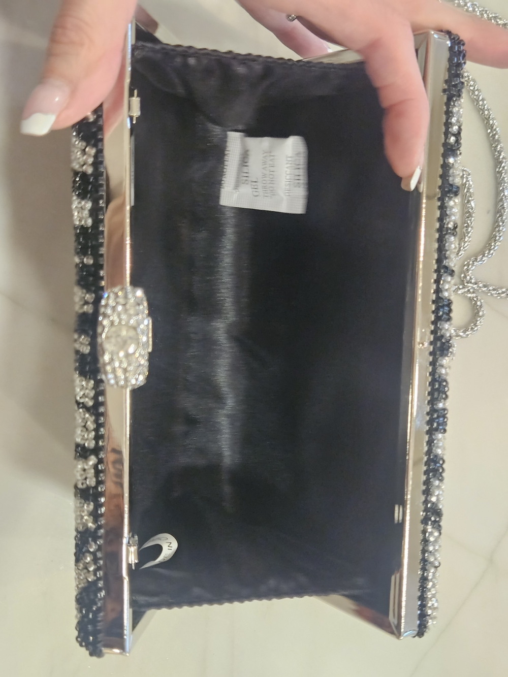 Zebra Pattern Rhinestone & Beaded Evening Clutch - Picture 7 of 7